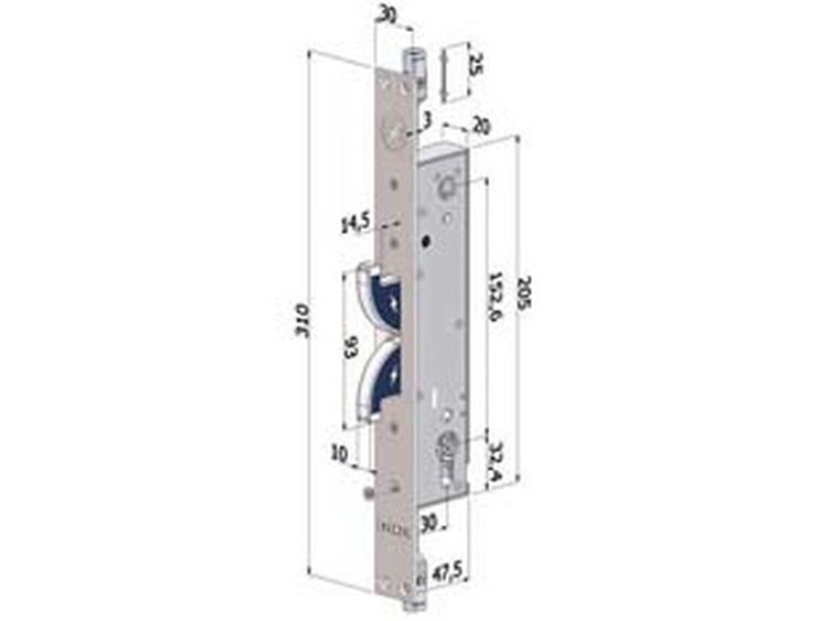 serratura triplice hooks in acc.inox profilo europeo per persiane 2143 - mm.30 (2143ai3030) cod:ferx.fer430364