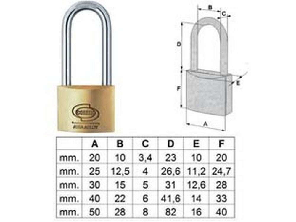 6pz lucchetto ottone arco lungo prium cifratura unica ka pl112 - mm.40 (pl1124000011000) fer438155