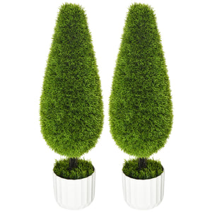 Set 2 Piante Cipresso Artificiali H90 Cm con Vaso ⌀12x16 cm Verde e Bianco