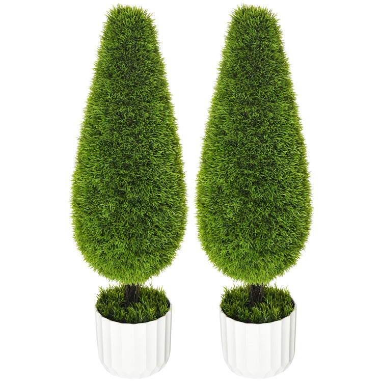 Set 2 Piante Cipresso Artificiali H90 Cm con Vaso ⌀12x16 cm Verde e Bianco