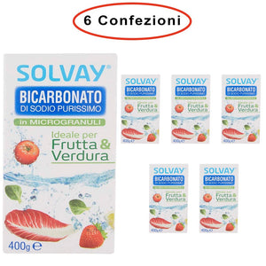 Solvay bicarbonato di sodio ideale per frutta & verdura e superfici 6 confezioni da 400 grammi