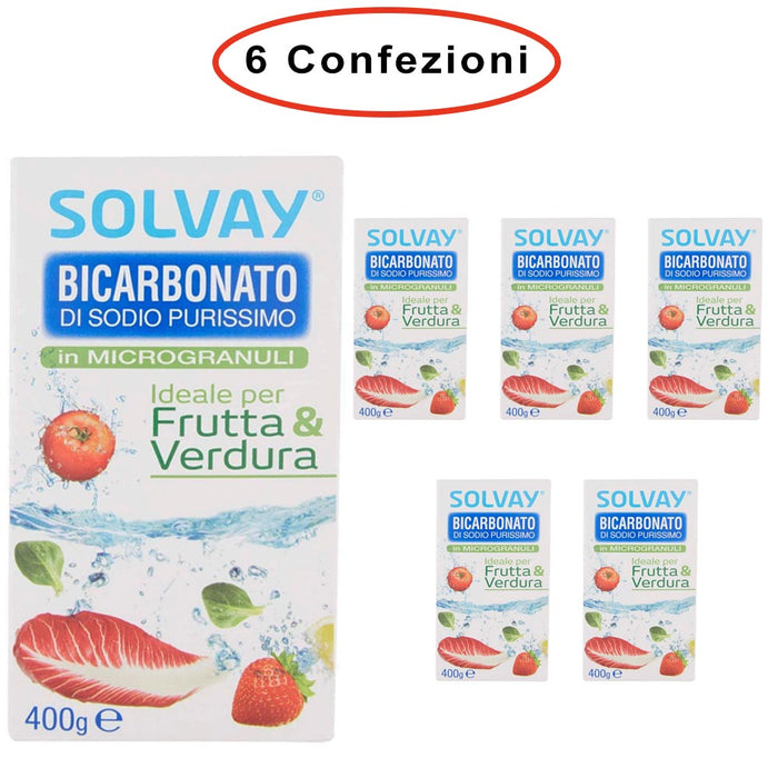 Solvay bicarbonato di sodio ideale per frutta & verdura e superfici 6 confezioni da 400 grammi