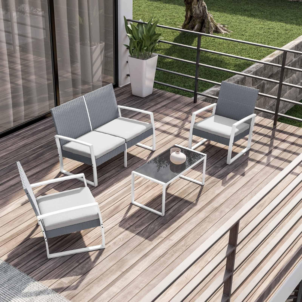 Set salottino relax da giardino in metallo grigio e tessuto bianco