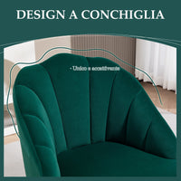 Poltrona a Conchiglia Stile Art Deco 63x65x84 cm in Velluto Verde