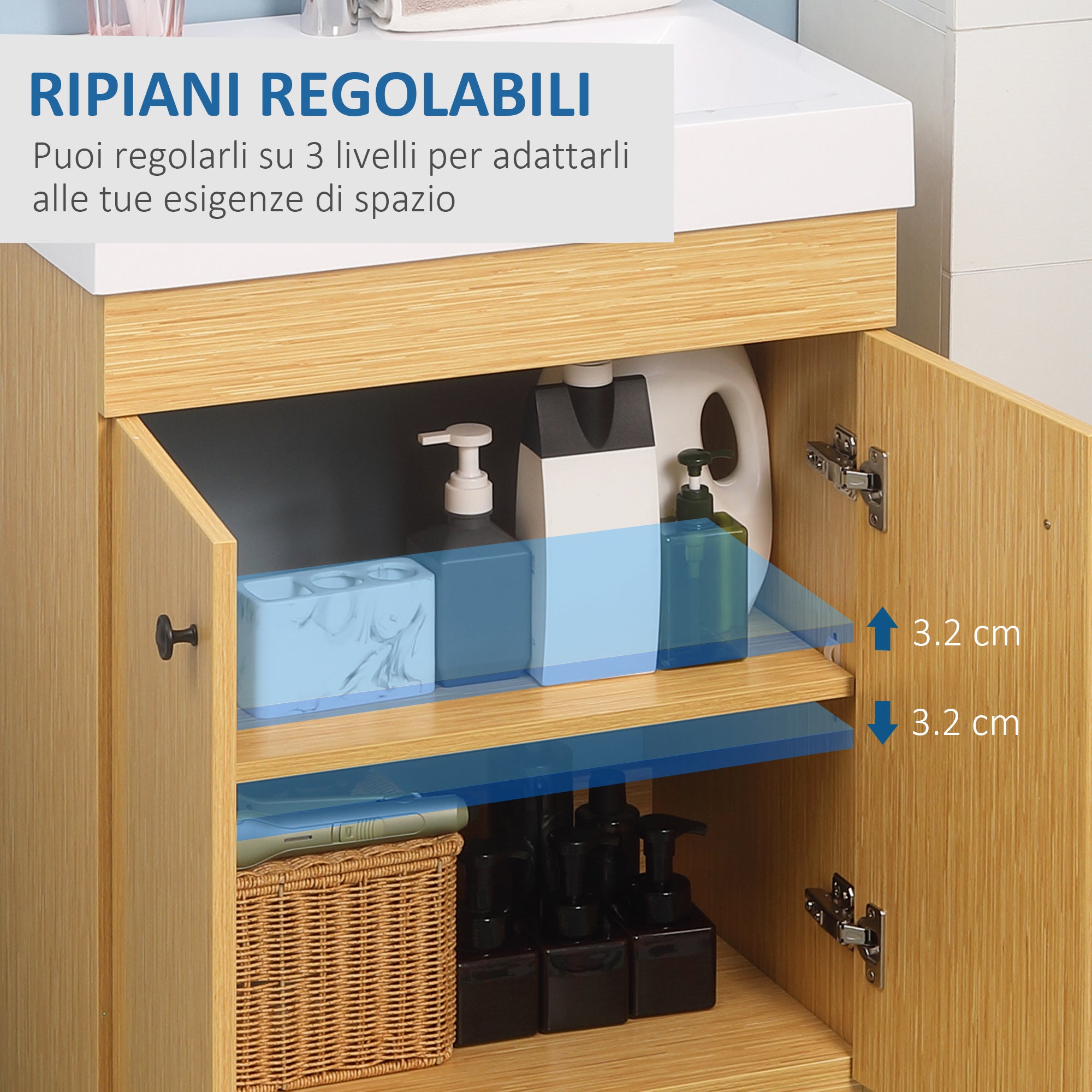 Mobile Bagno sotto Lavabo con Lavello 60x41,5x88 cm in Truciolato Naturale