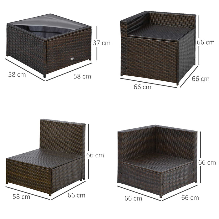 Set Salotto da Giardino 4 Poltrone 2 Poltrone Angolari e 2 Tavolini in Rattan PE Marrone