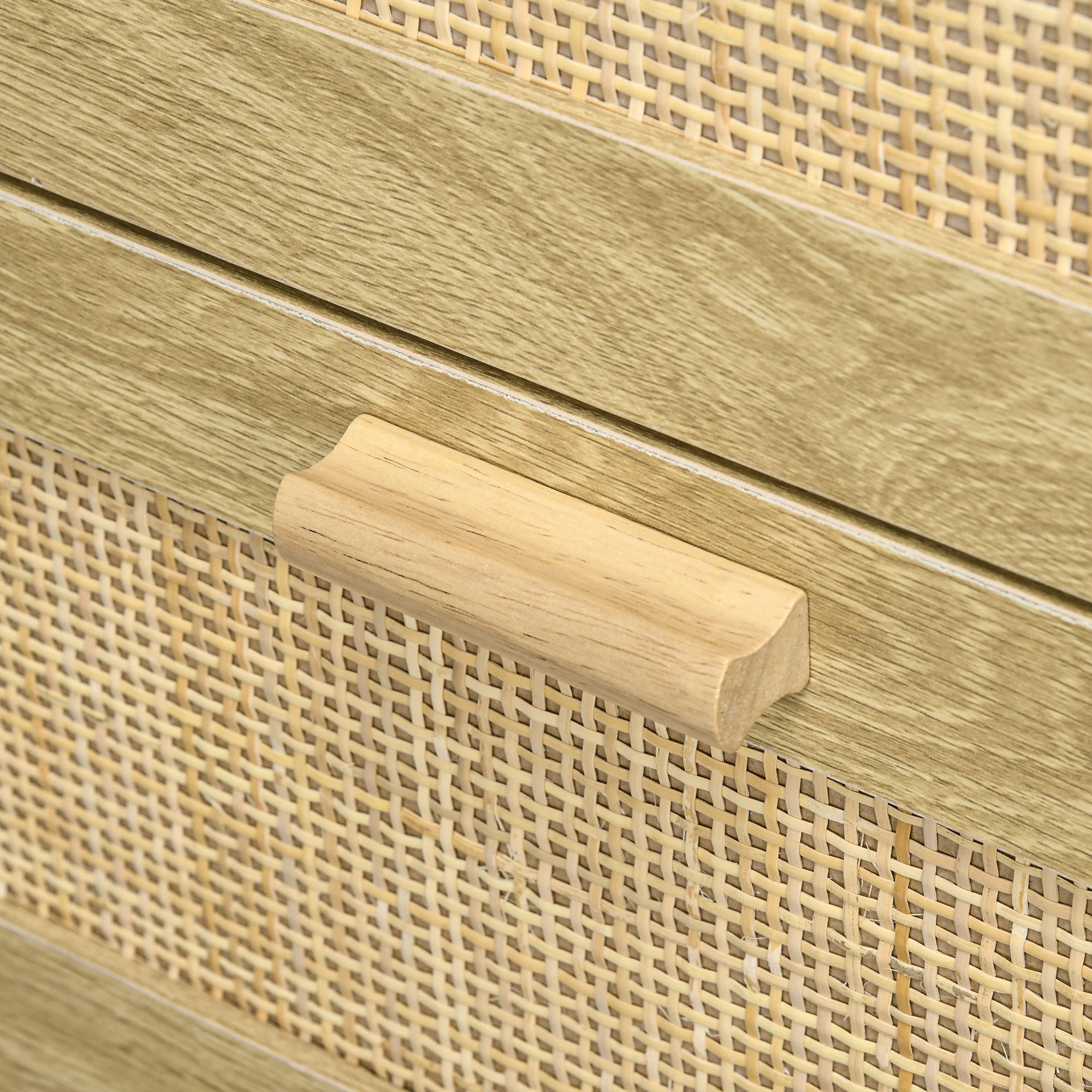 Cassettiera 4 Cassetti Stile Boho 90x45x108,5 cm in Legno e Rattan Rovere