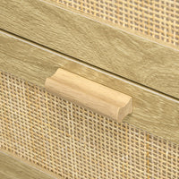 Cassettiera 4 Cassetti Stile Boho 90x45x108,5 cm in Legno e Rattan Rovere