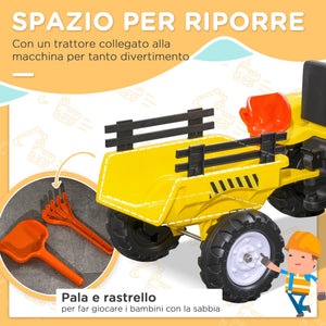 Trattore a Pedali per Bambini con Rimorchio e Accessori Giallo