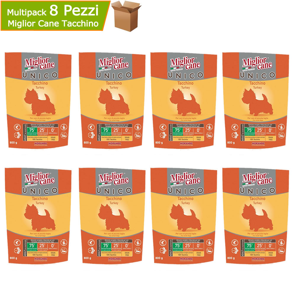 Multipack 9 pezzi alimento completo miglior cane unico tacchino cibo secco per cani gr 800