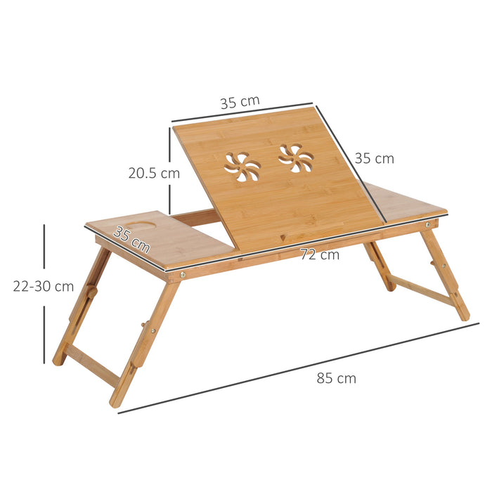 Tavolino da Letto per PC Pieghevole e Inclinabile con Cassetto 72x35x22-30  Colore Legno