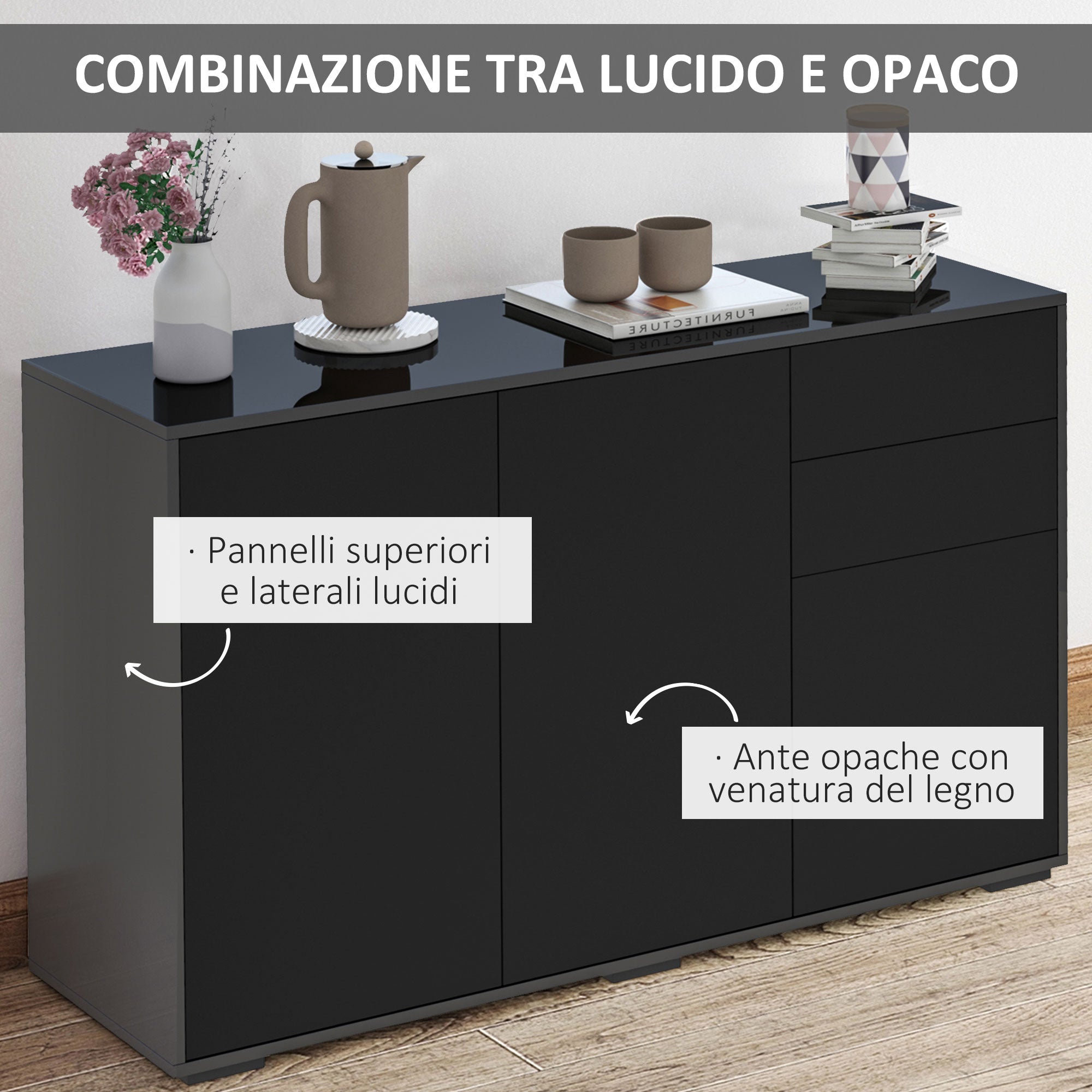 Mobile Multiuso 117x36x74 cm in Legno particolato E1 Nero