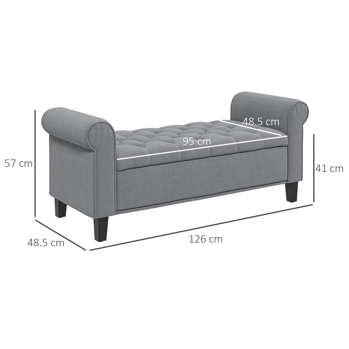 Panca Fondo Letto 126x48,5x57 cm in Tessuto Vellutato Grigio