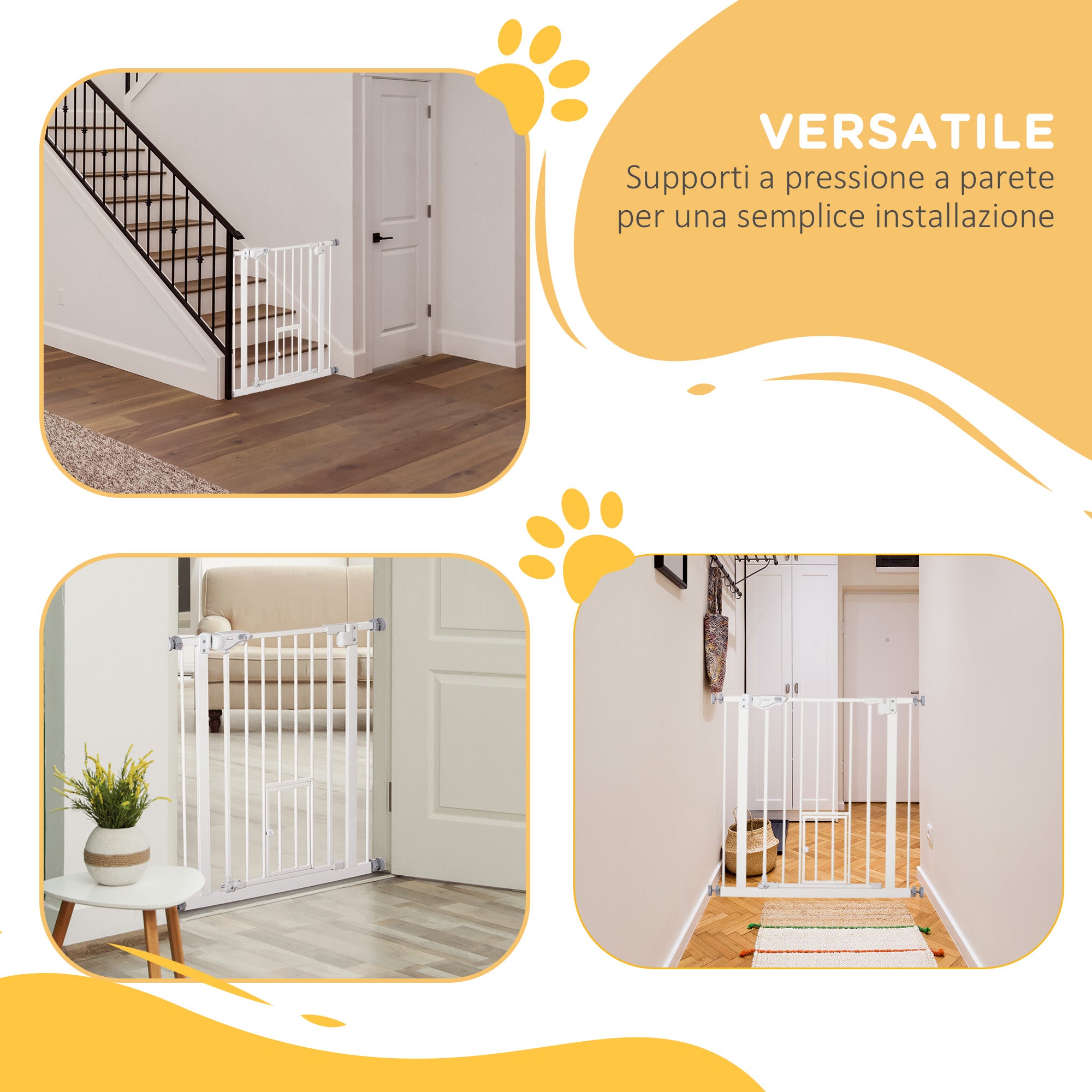 Cancelletto di Sicurezza per Cani con Porta Piccola Montaggio a Pressione 74-80x76,2 cm Bianco