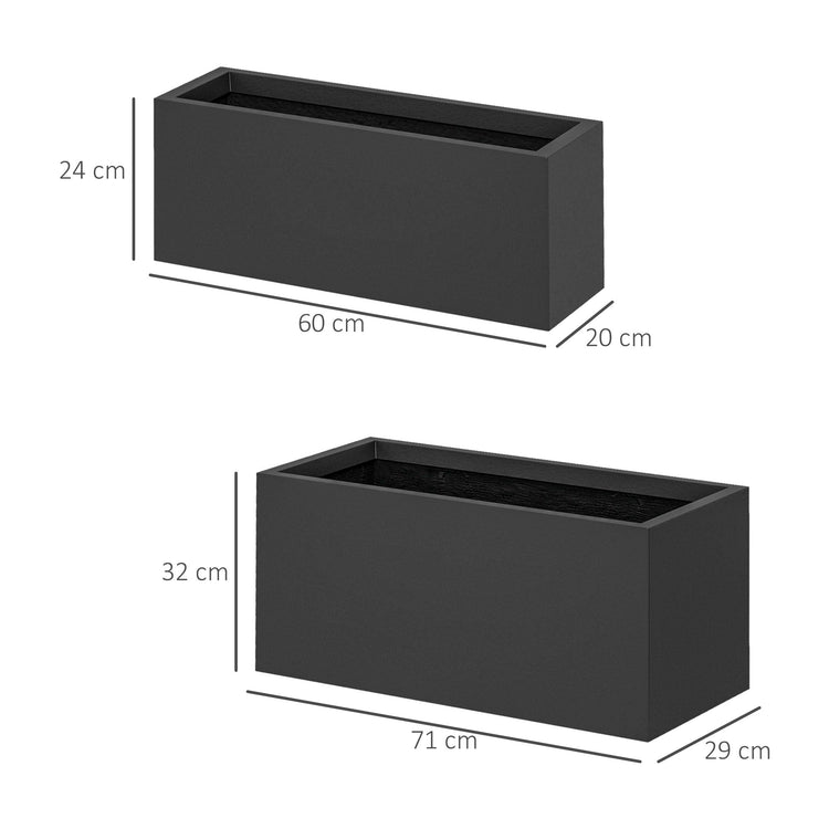 Set da 2 Vasi da Giardino Rettangolari Impilabili per Esterno e Interno Nero