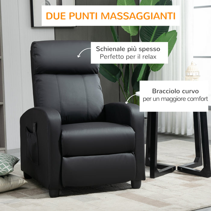 Poltrona Relax Massaggiante 68x88x98 cm con Telecomando in Similpelle Nera