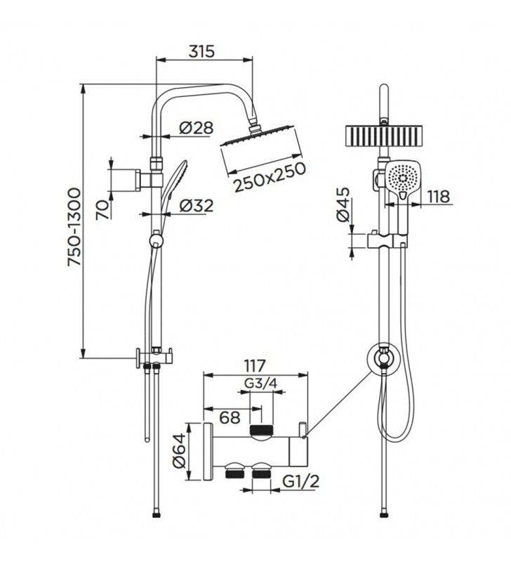 Rubinetto doccia incasso con deviatore, linee minimali e squadrate della serie cube waterfall cod 77794