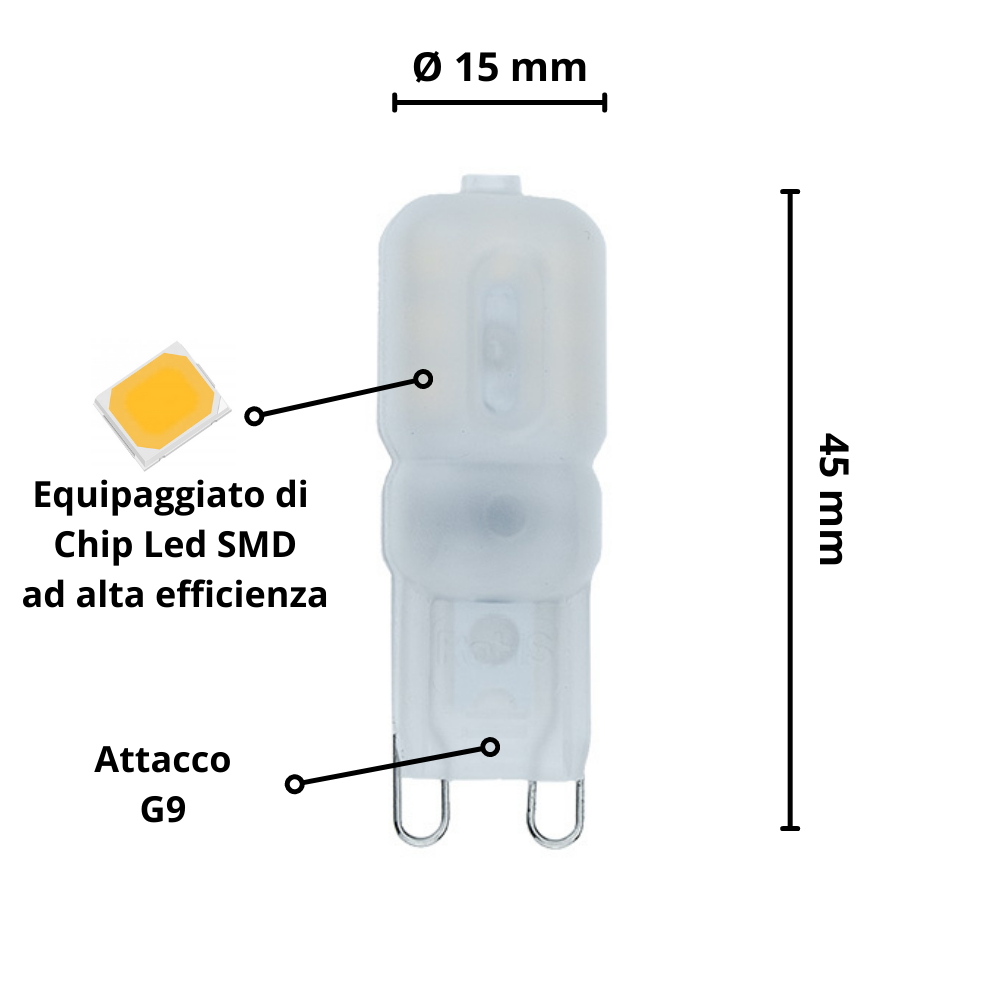 Lampadina led bispina g9 3 watt equivalente 25 watt risparmio energetico temperatura 4500k