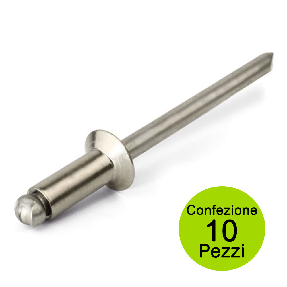 Rivetti a strappo in acciaio inox pezzi 10 diametro mm 3,2 lunghezza mm 11