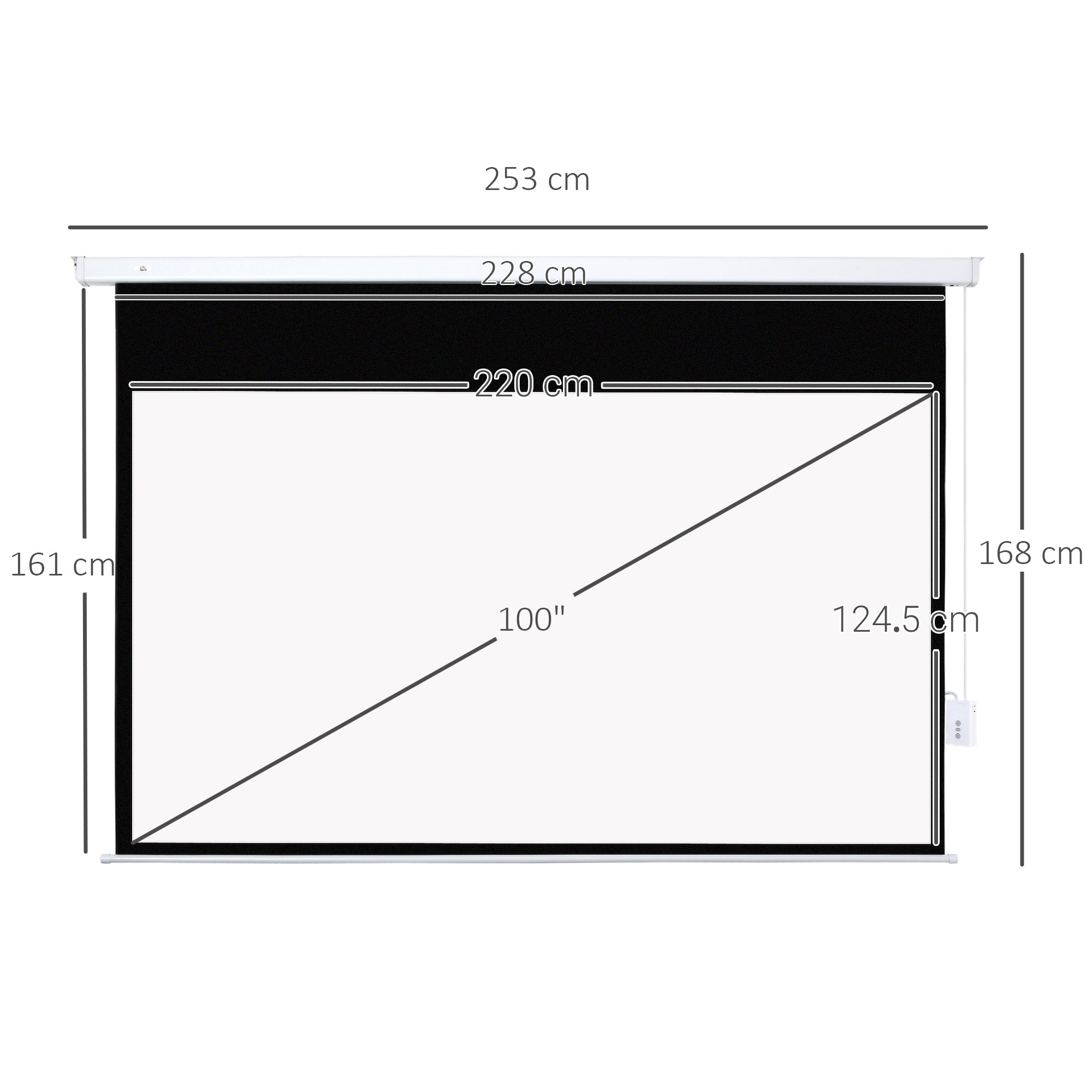 Telo Proiettore 100” 16:9 Portatile 253x7,5x168 cm in PVC e Metallo Bianco