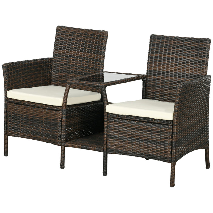 Set 2 Poltrone Moderne con Tavolino Caffè da Giardino 138x60x87 cm in Rattan Marrone