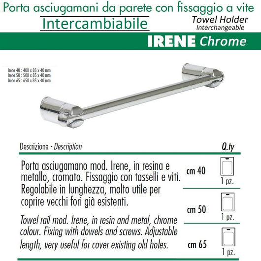 Pika' porta asciugamani 65 centimetri irene intercambiabile allungabile cromato