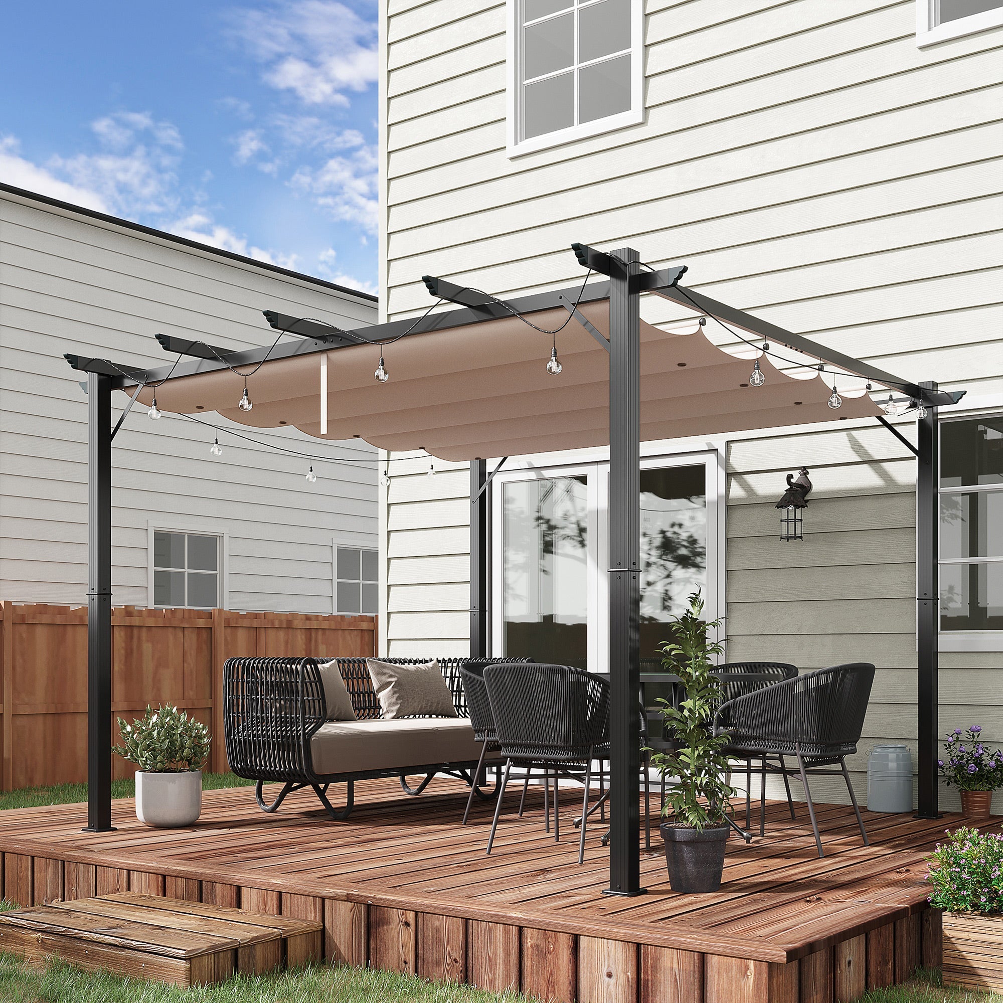 Pergola da Giardino con Tettuccio Retrattile Anti UV e 3x3m Telaio in Alluminio Grigio