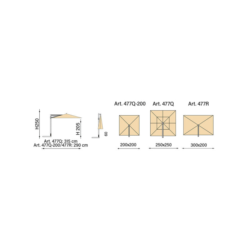 Ombrellone a palo laterale Trend Wood Q200x200 cm Made in Italy