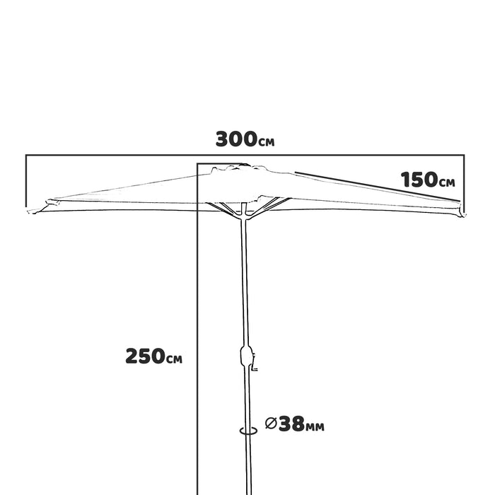 Mezza Luna - Ombrellone a mezza luna con palo centrale da Ø38 mm e telo in poliestere da 180gr/mq con airvent. Ombrellone da balcone o terrazzo ecrù L300xP150xH250 cm 