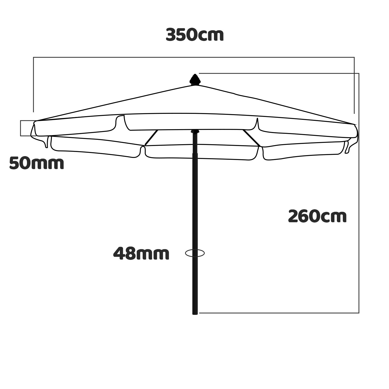 Natural Xl - Ombrellone Da Giardino In Legno Ottagonale Ø 350 Cm Con Bordura