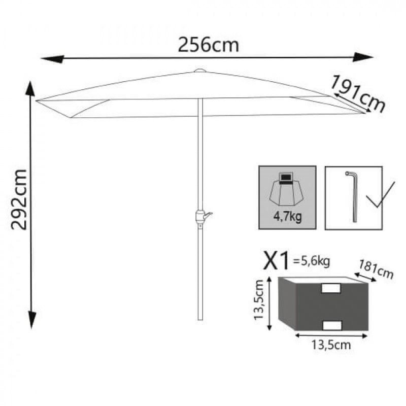 OMBRELLONE POLY ECO 2 X 3 TELO GRIGIO