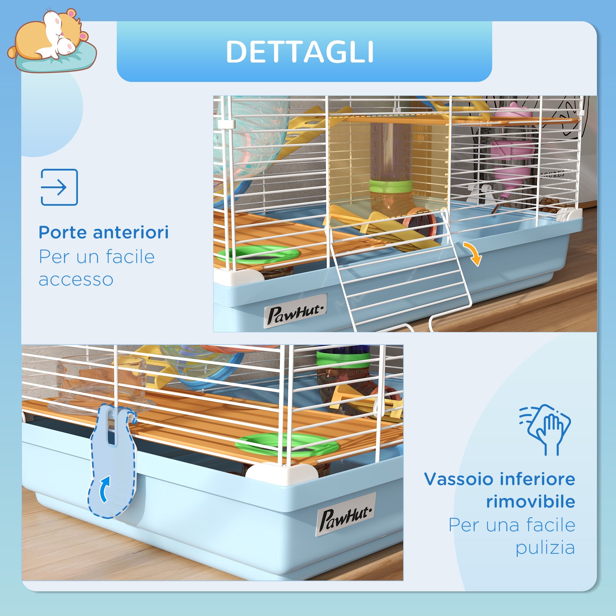 Gabbia per Criceti e Roditori 46x30x58 cm con Accessori Blu