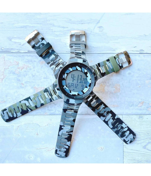 Orologio Polso Sportivo Uomo Digitale Data Allarme Camouflage Verde Grigio Nero         