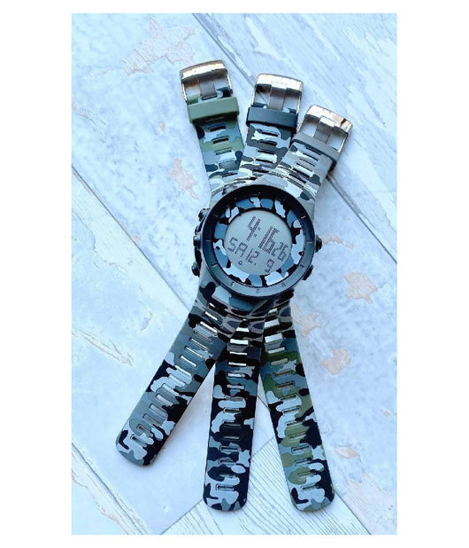 Orologio Polso Sportivo Uomo Digitale Data Allarme Camouflage Verde Grigio Nero         