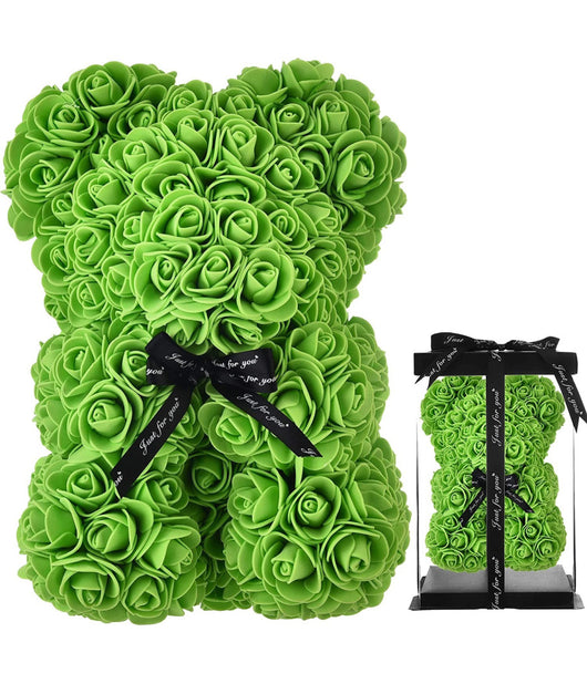 Orsacchiotto Di Rose Con Fiori Artificiali Da 40cm In Scatola Confezione Regalo  Verde Fluo       