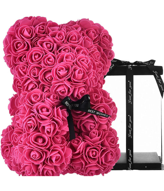 Orsacchiotto Di Rose Con Fiori Artificiali Da 40cm In Scatola Confezione Regalo  Rosa       