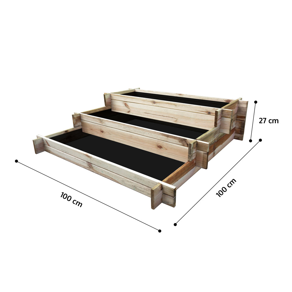 Onlywood Confezione 2 Pezzi Orti Rialzati CASCATA 3 Livelli in Legno Trattato 100 x 100 x 27 cm