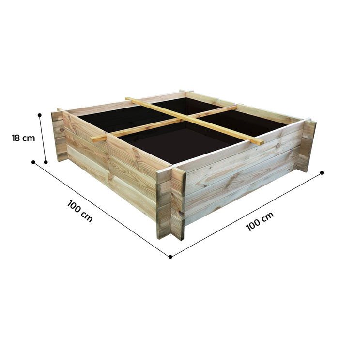 Onlywood Orto Rialzato 4 Scomparti in Legno Trattato 100 x 100 x 18 cm