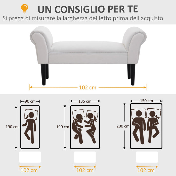 Panca Fondo Letto 102x35x51 cm con Braccioli Arrotolati Grigia