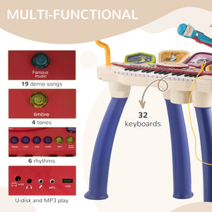 Pianola 32 Tasti  con Sgabello e Microfono Karaoke Mp3 e Registratore  Multicolore