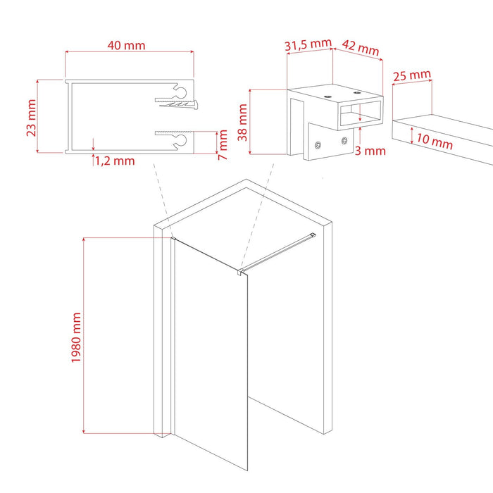 Parete doccia 75 CM in vetro trasparente 8mm mod. Walk in Lato H198