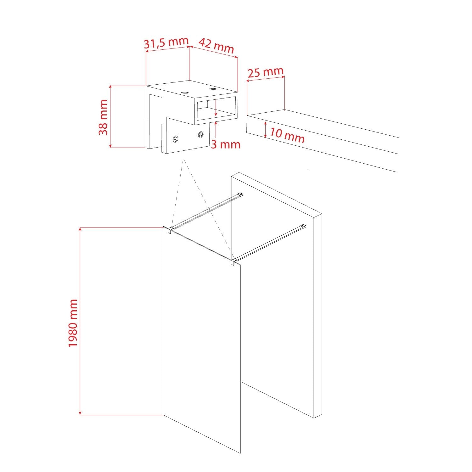 Parete doccia 70 CM in vetro trasparente 8mm mod. Walk in Free H198