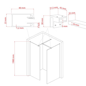 Box doccia Parete 70x120 CM in vetro trasparente 8mm mod. Walk in Corner H198