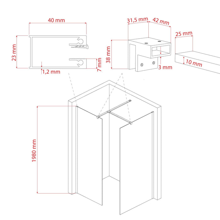 Box doccia Parete 70x120 CM in vetro trasparente 8mm mod. Walk in Corner H198