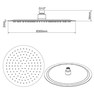 Soffione Doccia Tondo in acciaio inox Diametro 30 cm effetto pioggia con ugelli anticalcare ultrasottile