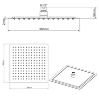 Soffione Doccia Quadrato in acciaio inox 30X30 Cm effetto pioggia con ugelli anticalcare ultrasottile