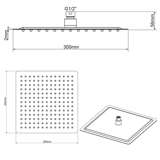 Soffione Doccia Quadrato in acciaio inox 30X30 Cm effetto pioggia con ugelli anticalcare ultrasottile