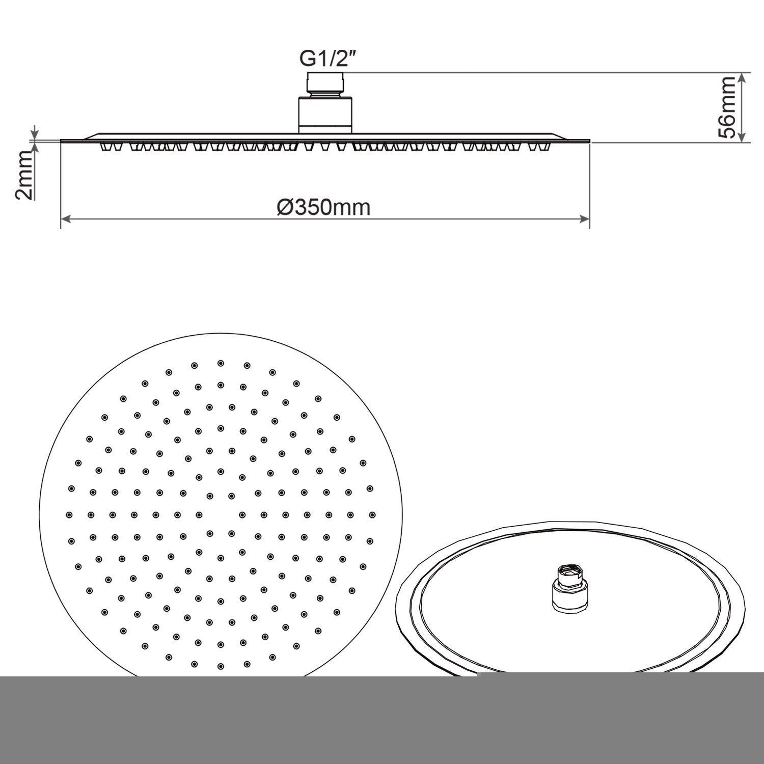 Soffione Doccia Tondo in acciaio inox Diametro 35 cm effetto pioggia con ugelli anticalcare ultrasottile