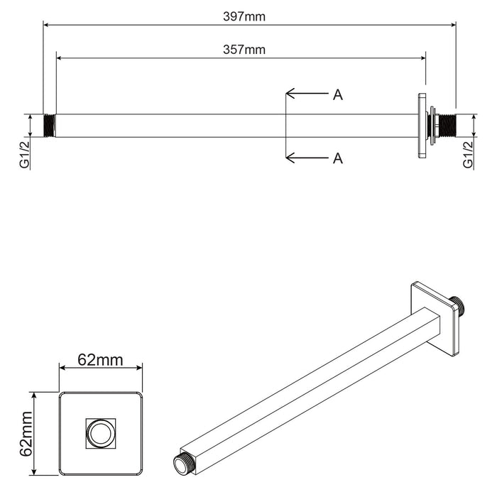 Braccio doccia in ottone a soffitto lungo 35 cm mod. Beta