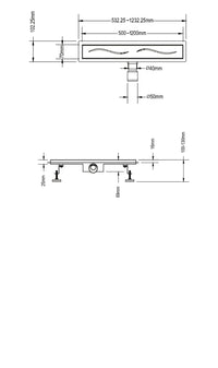 Canalina di scarico doccia in acciaio inox  90 cm x 7 mod. Onda